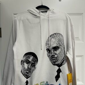 White Graphic Hoodie Shirt with Contrast Portraits